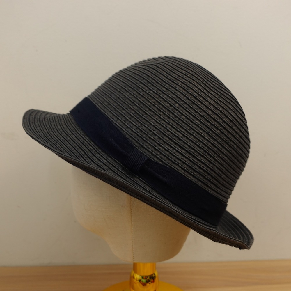 Italian Straw Fedora Hat Navy Blue Packable Trilby Summer Travel CLUB MONACO